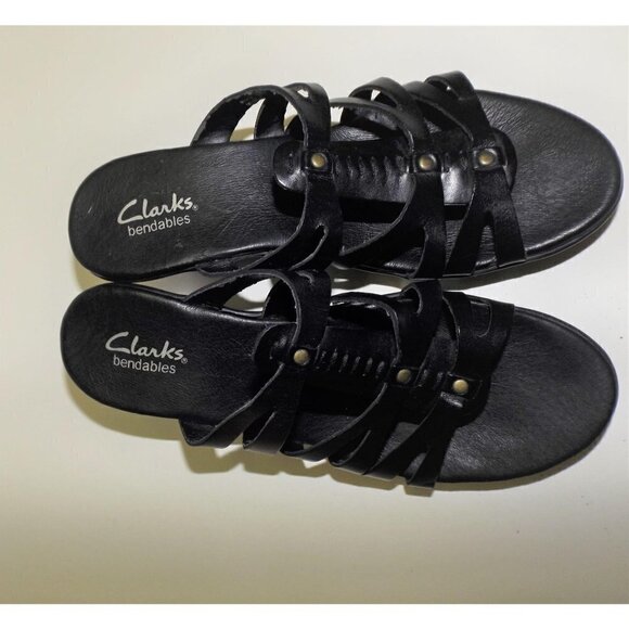 Clarks Bendables 6m black leather sandals medium heel - Picture 6 of 7